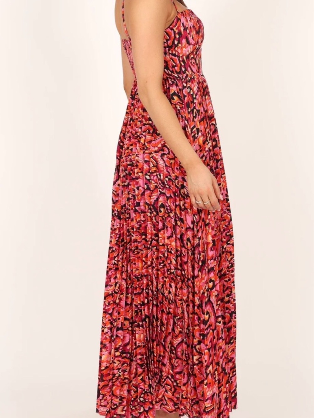 Petal & Pup Pink Red/orange/purple Floral Pleated Maxi Dress size S - Picture 3 of 6